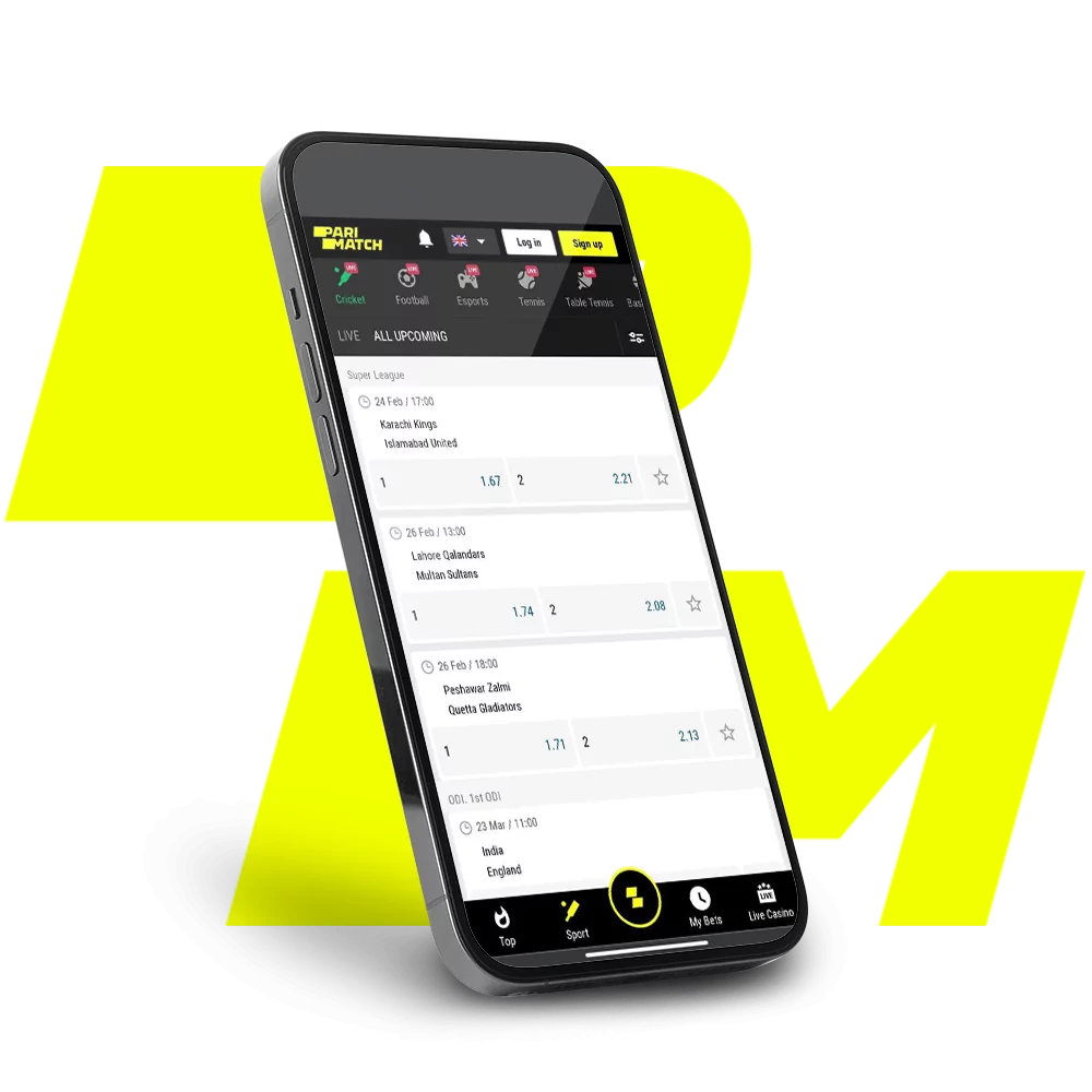 Download and install the Parimatch mobile app.