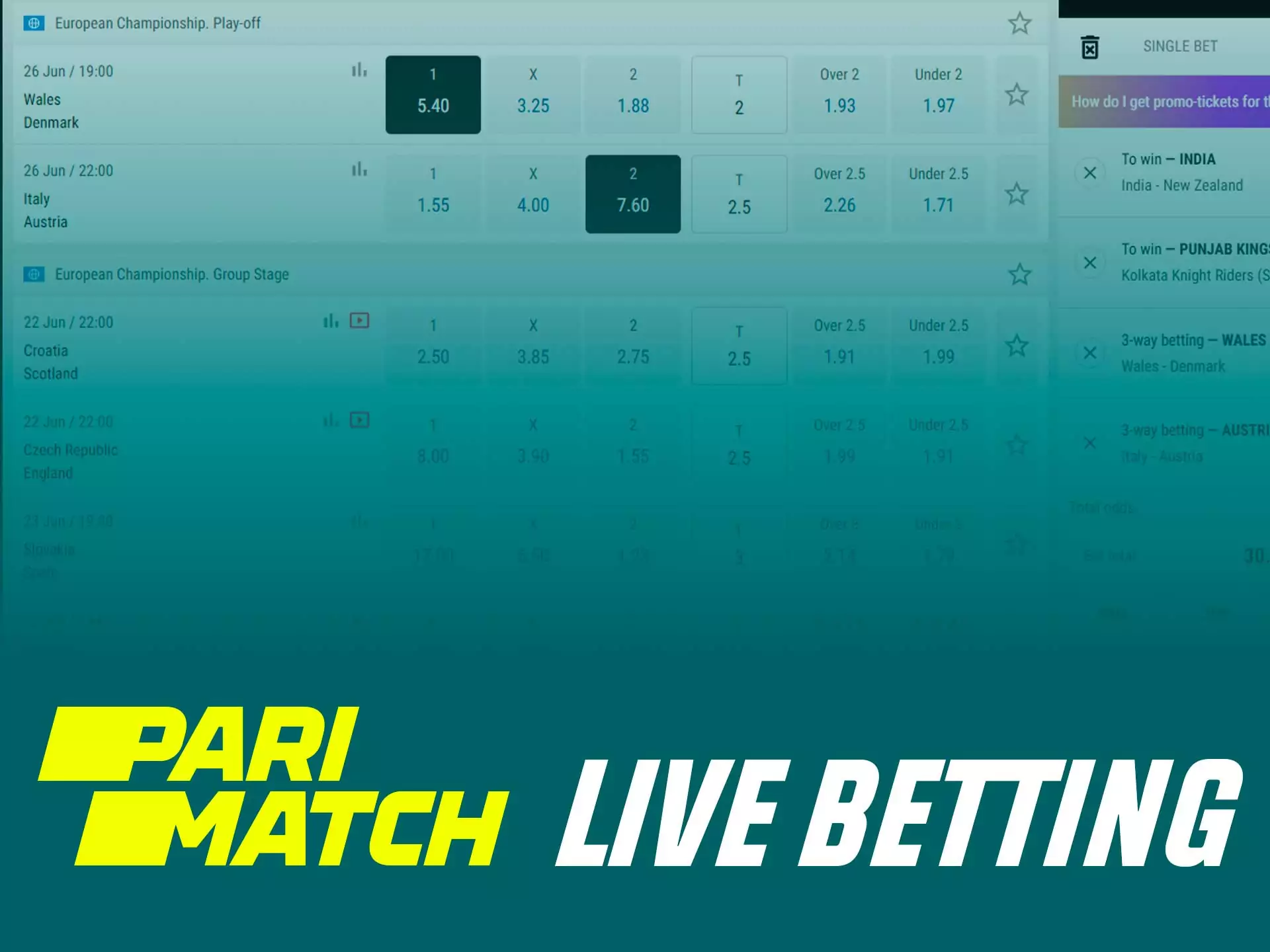 At Parimatch you can watch streamings of the matches and place bets simultaniously.