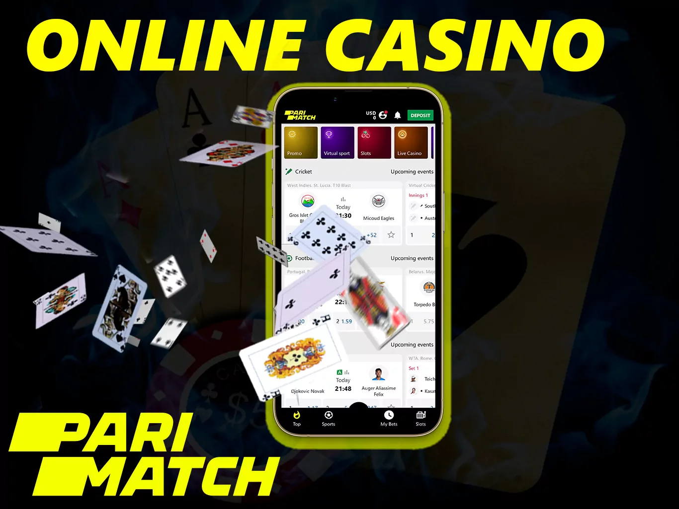 Gamblers can try their luck in the casino section of Parimatch.