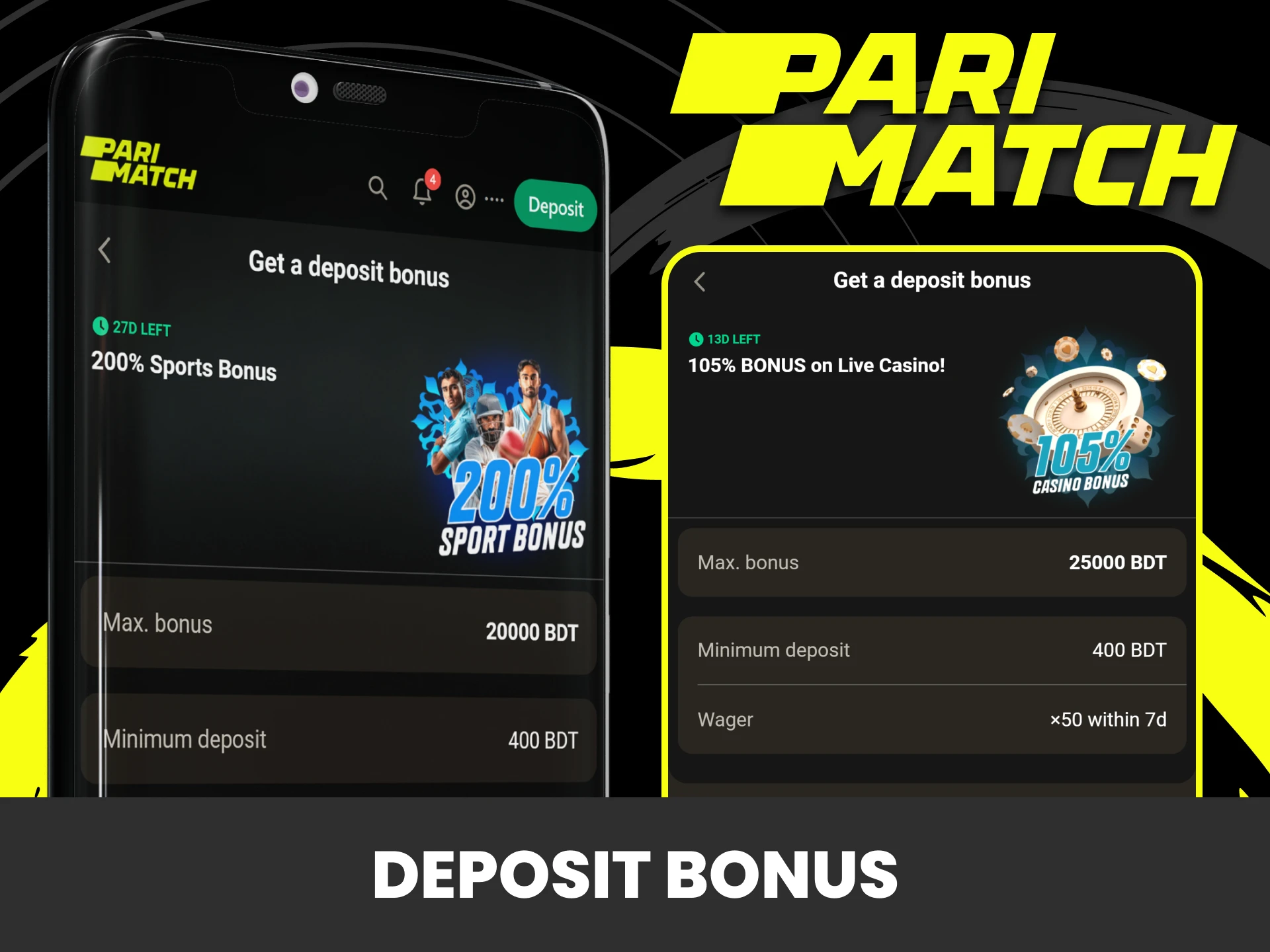By replenishing your deposit in the Parimatch application, you receive bonuses.