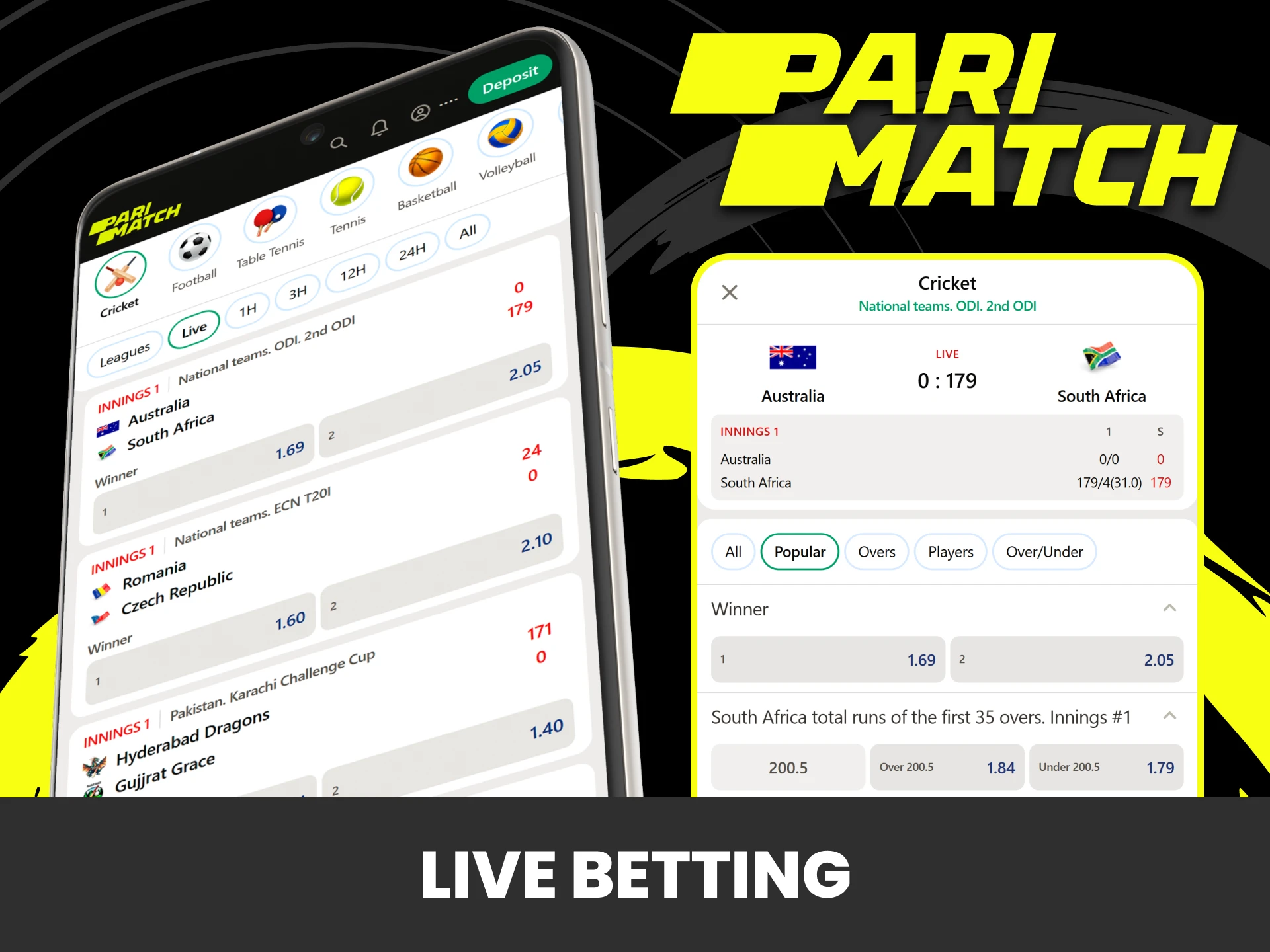 Place bets on live sports events in the Parimatch app.