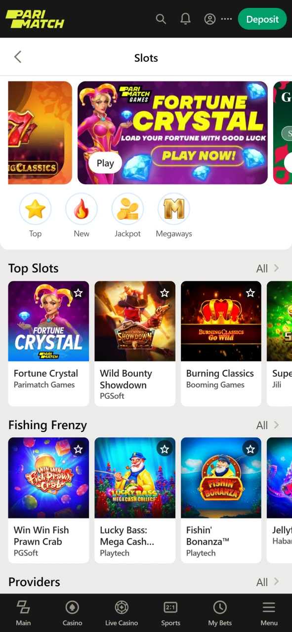 You will find many games in the Parimatch application.