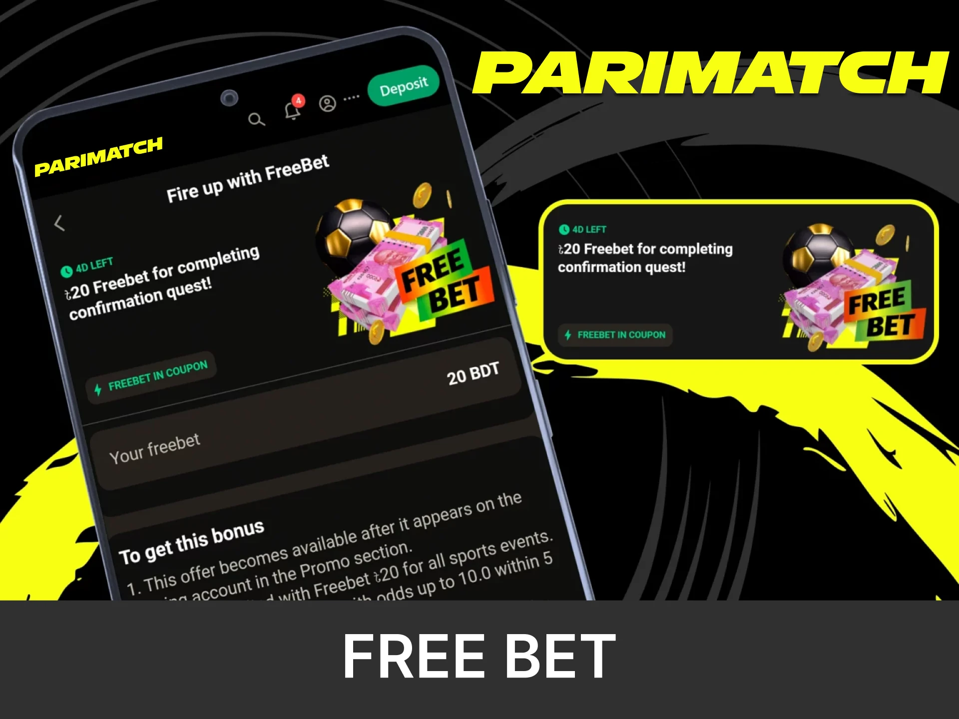 Get a bonus for free bets in the Parimatch app.