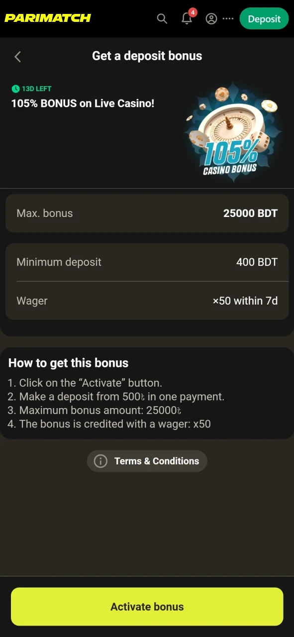 Choose a bonus from Parimatch.