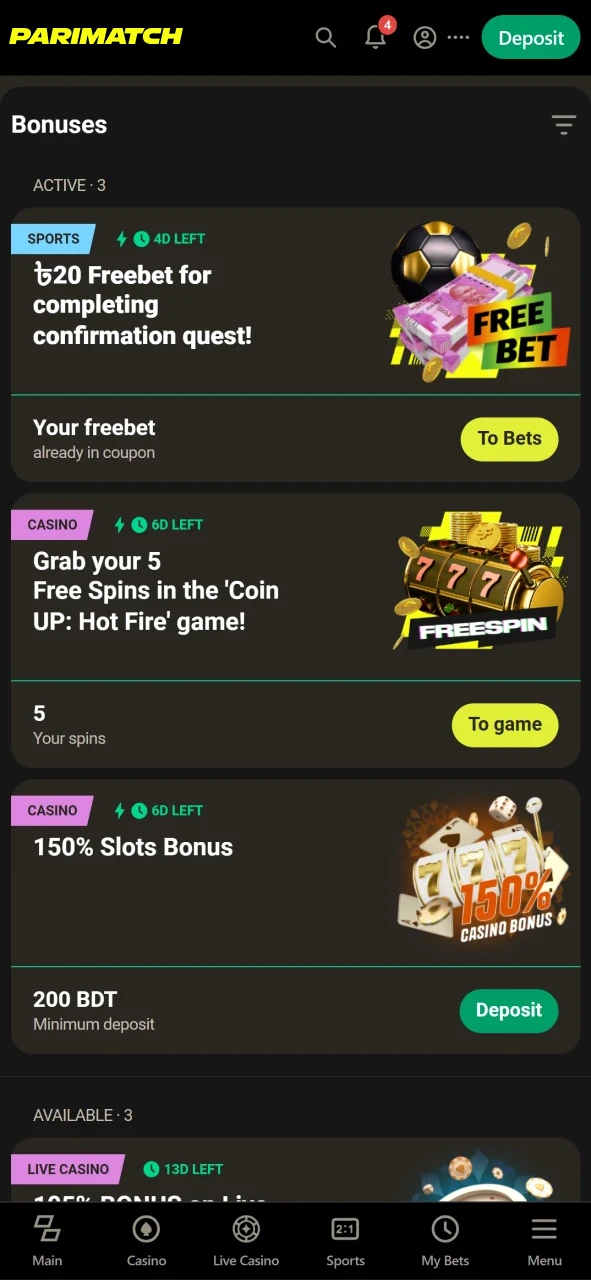 Explore Parimatch bonuses.