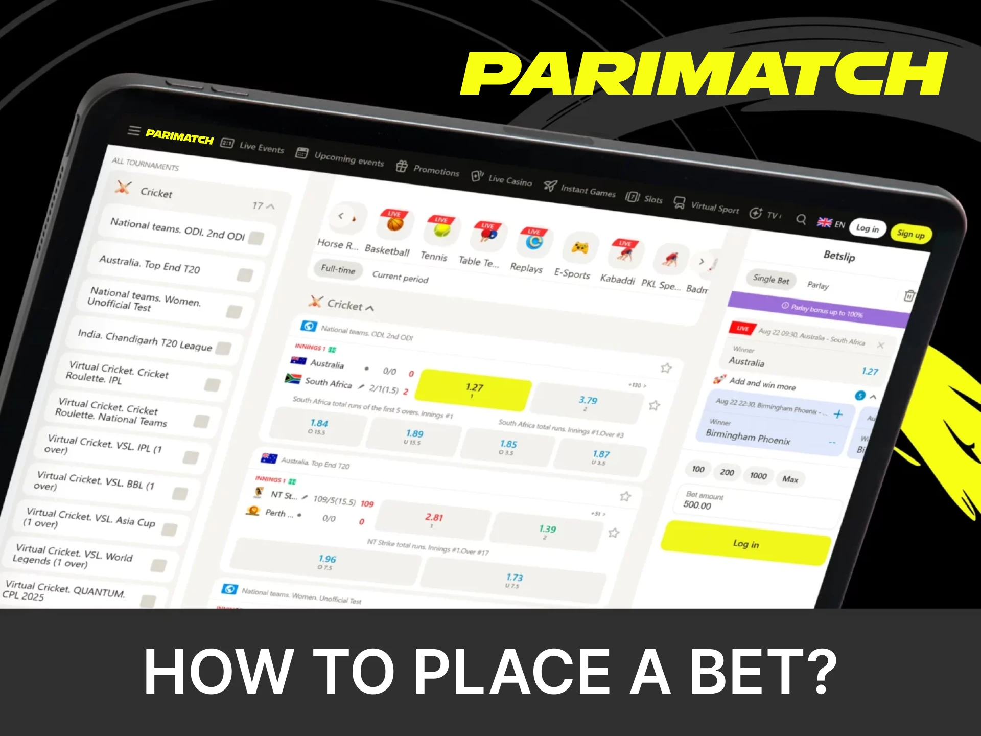 Go to the Parimatch sports section to place a bet.