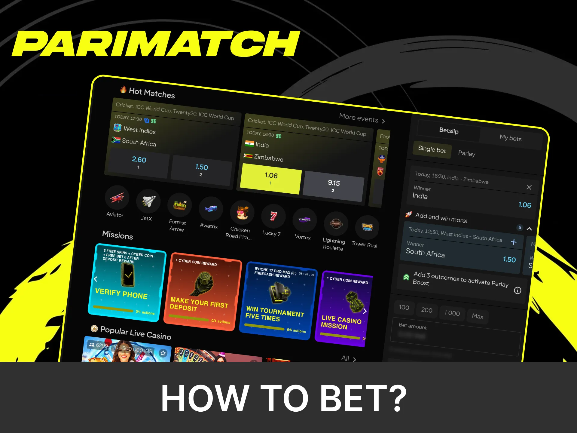 There are a few simple steps to start betting at Parimatch.