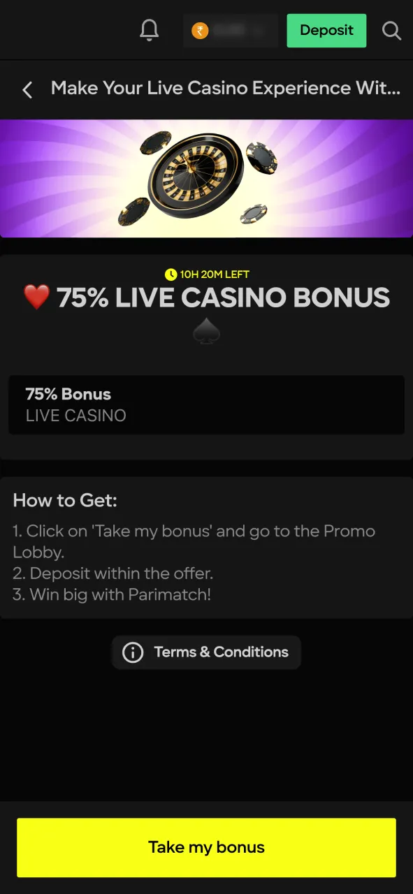 Choose a bonus from Parimatch.